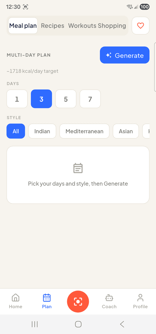 Multi-day meal plan generator