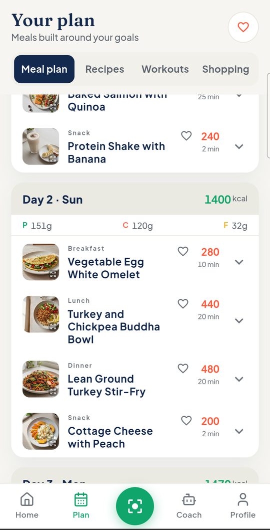 Nutari multi-day meal plan with photos and macros